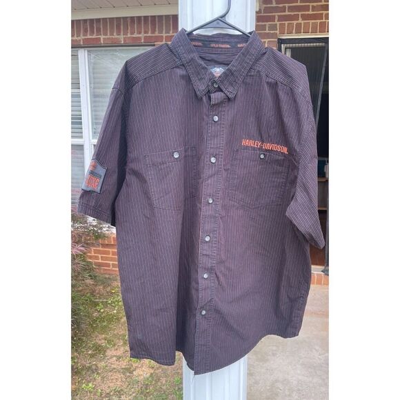 Harley-Davidson Pre-Luxe Mens Button Up Shirt Size 2XL Black Striped 100% Cotton - Picture 1 of 10